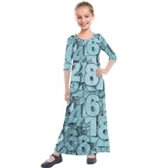 Blue Digits Background, Artwork, Numbers Kids  Quarter Sleeve Maxi Dress by kyorashop23