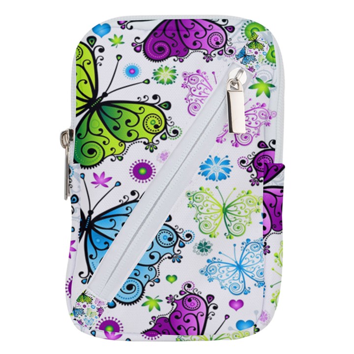 Butterflies, Abstract, Background, Colorful Belt Pouch Bag (Large)