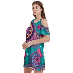 Floral Pattern, Abstract, Colorful, Flow Women s Cold Shoulder Round Neck Mini Dress by kyorashop23