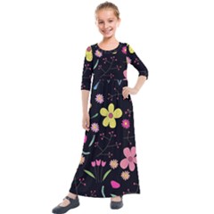 Foliage Pattern, Adorable Beautiful Kids  Quarter Sleeve Maxi Dress by kyorashop23