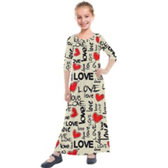 Love Abstract Background Love Textures Kids  Quarter Sleeve Maxi Dress by kyorashop23