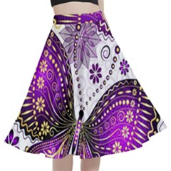 Purple Butterflies, Abstract, Floral, Flowers A-line Full Circle Midi Skirt With Pocket by kyorashop23