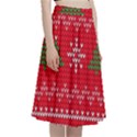 Red Christmas Pattern Xmas Decorations, Christmas Knitted Texture A-Line Full Circle Midi Skirt With Pocket View3