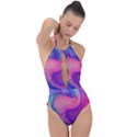 Swirl Twirl Design Pattern Purple Plunge Cut Halter Swimsuit View1