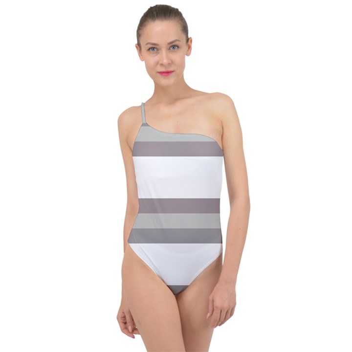 Minimal Mixed Abstract Lines Print Copia Classic One Shoulder Swimsuit