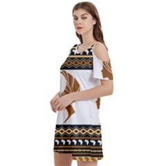 African Women Pattern Seamless Style Women s Cold Shoulder Round Neck Mini Dress by Bedest