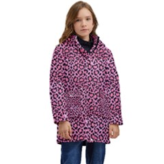 Pink Leopard Fur Kids  Hooded Longline Puffer Jacket by Bhartitaylordesigns