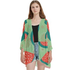 Watermelon Dots Summer Pattern Open Front 3/4 Sleeve Batwing Chiffon Cardigan Kimono by Bedest