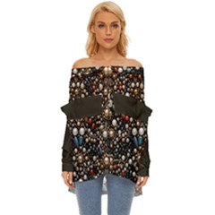 Pearls And Stones Off Shoulder Chiffon Pocket Shirt by dedoma