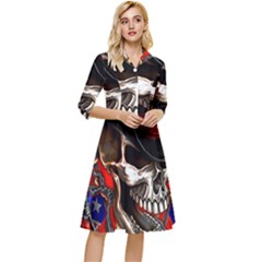 Confederate Flag Usa America United States Csa Civil War Rebel Dixie Military Poster Skull Classy Knee Length Dress by Ket1n9