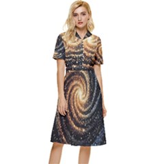 Galaxy Background Star Button Top Knee Length Dress by Bedest