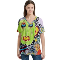 Supersonic Monster Mash V-neck Split Shoulder Casual T-shirt by chellerayartisans