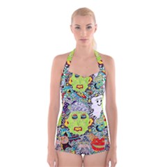 Supersonic Monster Mash Boyleg Halter Swimsuit  by chellerayartisans