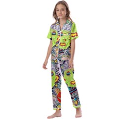 Supersonic Monster Mash Kids  Satin Short Sleeve Pajamas Set by chellerayartisans