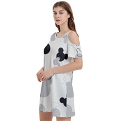 Mickey Mouse, Black, Classic, Cute, Disne Women s Cold Shoulder Round Neck Mini Dress by kyorashop23