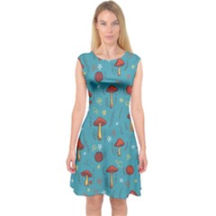 Whimsical Mushroom Pattern Capsleeve Midi Dress by Drawde