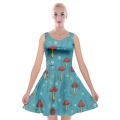 Whimsical Mushroom Pattern Velvet Skater Dress by Drawde