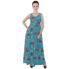 Whimsical Mushroom Pattern Empire Waist Velour Maxi Dress by Drawde