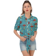 Whimsical Mushroom Pattern Tie Front Shirt  by Drawde