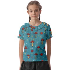 Whimsical Mushroom Pattern Kids  Frill Chiffon Blouse by Drawde