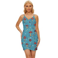 Whimsical Mushroom Pattern Wrap Tie Front Dress by Drawde