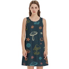 Whimsical Mushrooms Pattern Round Neck Sleeve Casual Dress With Pockets by Drawde