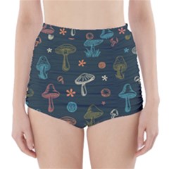 Whimsical Mushrooms Pattern High-waisted Bikini Bottoms by Drawde