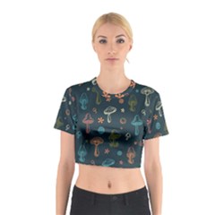 Whimsical Mushrooms Pattern Cotton Crop Top by Drawde