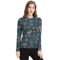 Whimsical Mushrooms Pattern Women s Long Sleeve Rash Guard by Drawde