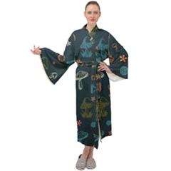 Whimsical Mushrooms Pattern Maxi Velvet Kimono by Drawde