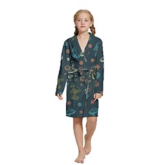 Whimsical Mushrooms Pattern Kids  Long Sleeve Velvet Lounge Robe by Drawde