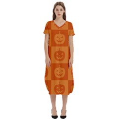 Seamless Halloween Pattern With Smiling Pumpkin 20240926 161520 0000 T-shirt Midi Dress With Pockets by Safari