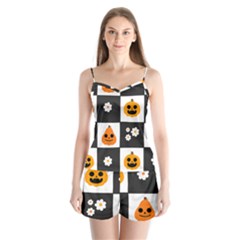 Seamless Halloween Pattern With Smiling Pumpkin 20240926 161714 0000 Satin Pajamas Set by Safari