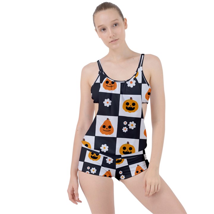 Seamless Halloween Pattern With Smiling Pumpkin 20240926 161714 0000 Boyleg Tankini Set 