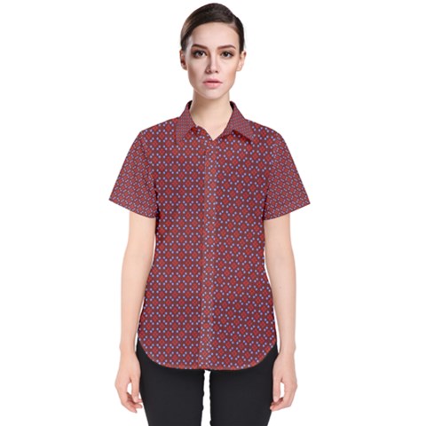 Brown Red Dot Pattern Women s Short Sleeve Shirt by ytdream