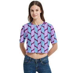 Purple Blue Pattern Women s Round Neck Short Sleeve Crop Top by ytdream