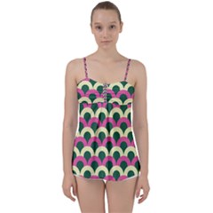 Green Yellow Pattern Babydoll Tankini Top by ytdream