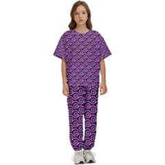 Violet White Pattern Kids  T-shirt And Pants Sports Set by ytdream