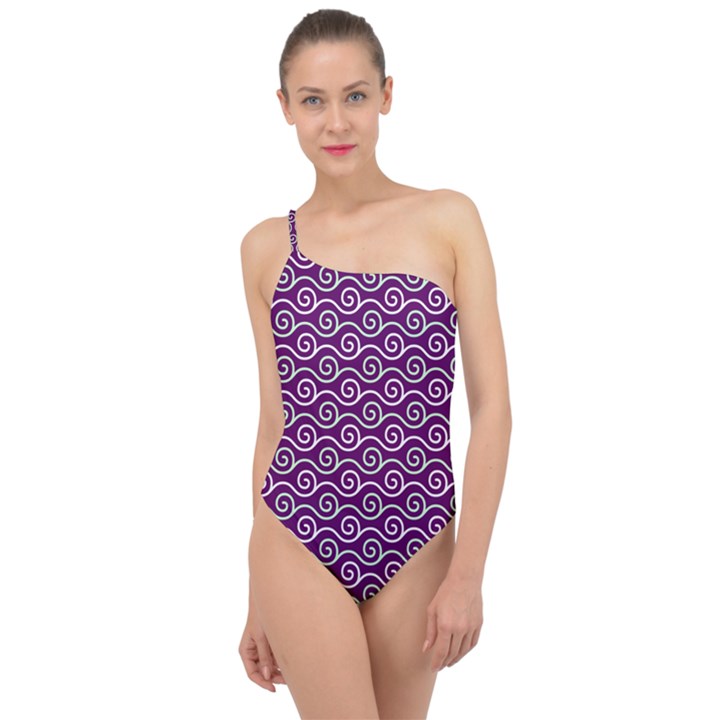 Violet White Pattern Classic One Shoulder Swimsuit