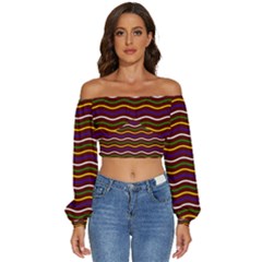 Multicolor Wave Pattern Long Sleeve Crinkled Weave Crop Top by ytdream