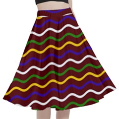 Multicolor Wave Pattern A-line Full Circle Midi Skirt With Pocket by ytdream