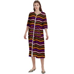 Multicolor Wave Pattern Women s Cotton 3/4 Sleeve Nightgown by ytdream