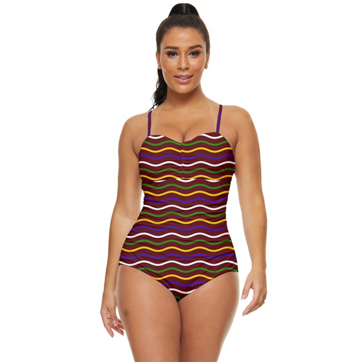 Multicolor Wave Pattern Retro Full Coverage Swimsuit