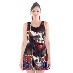 Confederate Flag Usa America United States Csa Civil War Rebel Dixie Military Poster Skull Scoop Neck Skater Dress by Ket1n9