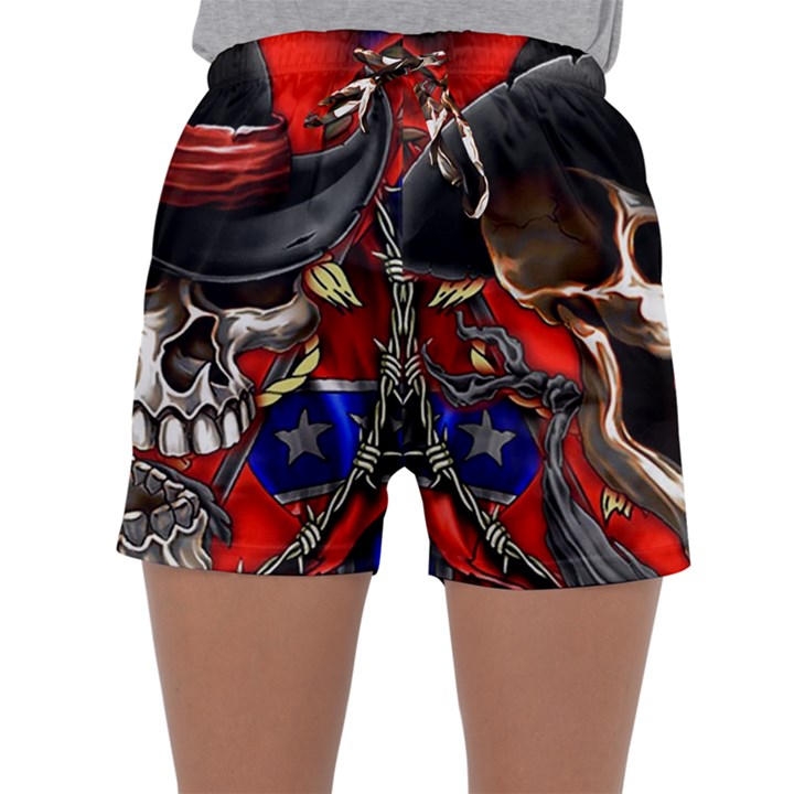 Confederate Flag Usa America United States Csa Civil War Rebel Dixie Military Poster Skull Sleepwear Shorts