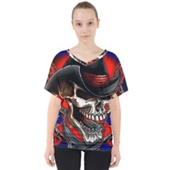 Confederate Flag Usa America United States Csa Civil War Rebel Dixie Military Poster Skull V-neck Dolman Drape Top by Ket1n9