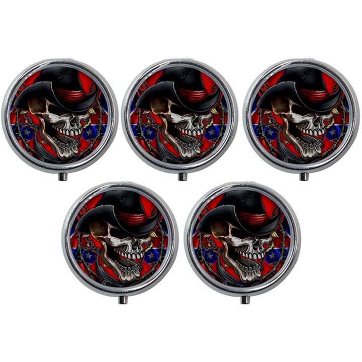 Confederate Flag Usa America United States Csa Civil War Rebel Dixie Military Poster Skull Mini Round Pill Box (Pack of 5)