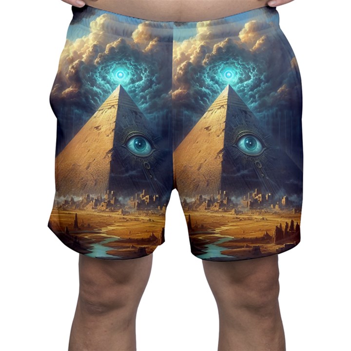 Mystic Blue Pyramid Art Men s Shorts