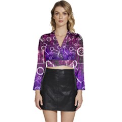 Cosmic Network Geometric Art Long Sleeve Tie Back Satin Wrap Top by ExtraAwesomeSauce