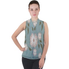 Flora Floral Flower Flowers Pattern Mock Neck Chiffon Sleeveless Top by Apenda